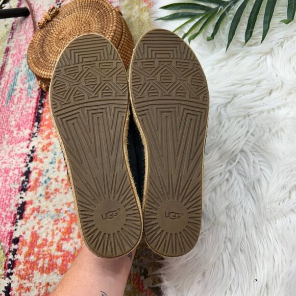 UGG Neutral Black Fleece Leather Sandrinne II Snake Espadrille Loafer 10 1015804 - Picture 7 of 9